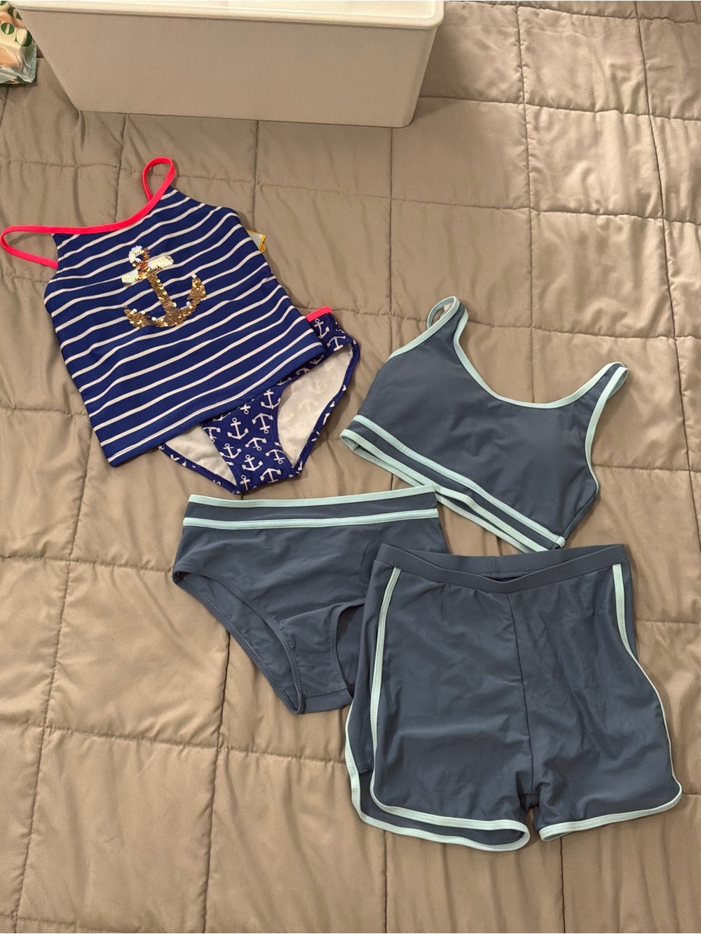 Bundle Lot of 2 Girls Two-Piece Swim Sets - Anchor & Blue Sports Stripe Set